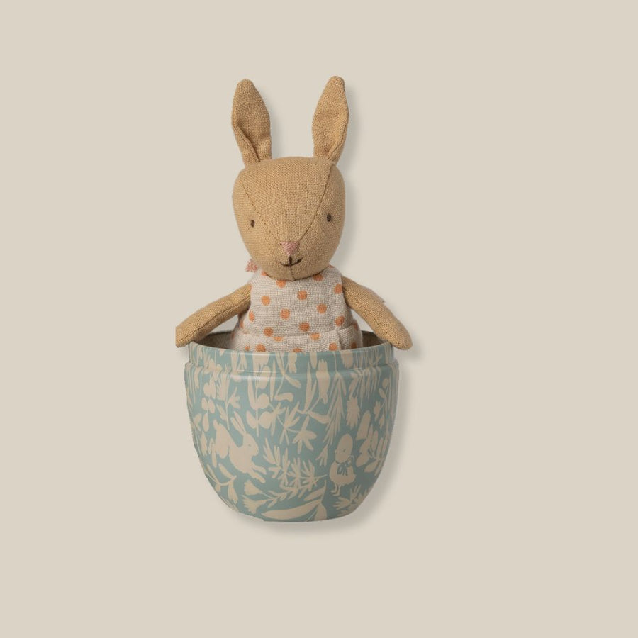 Maileg Easter Egg With Micro Rabbit, Small - Dusty Blue