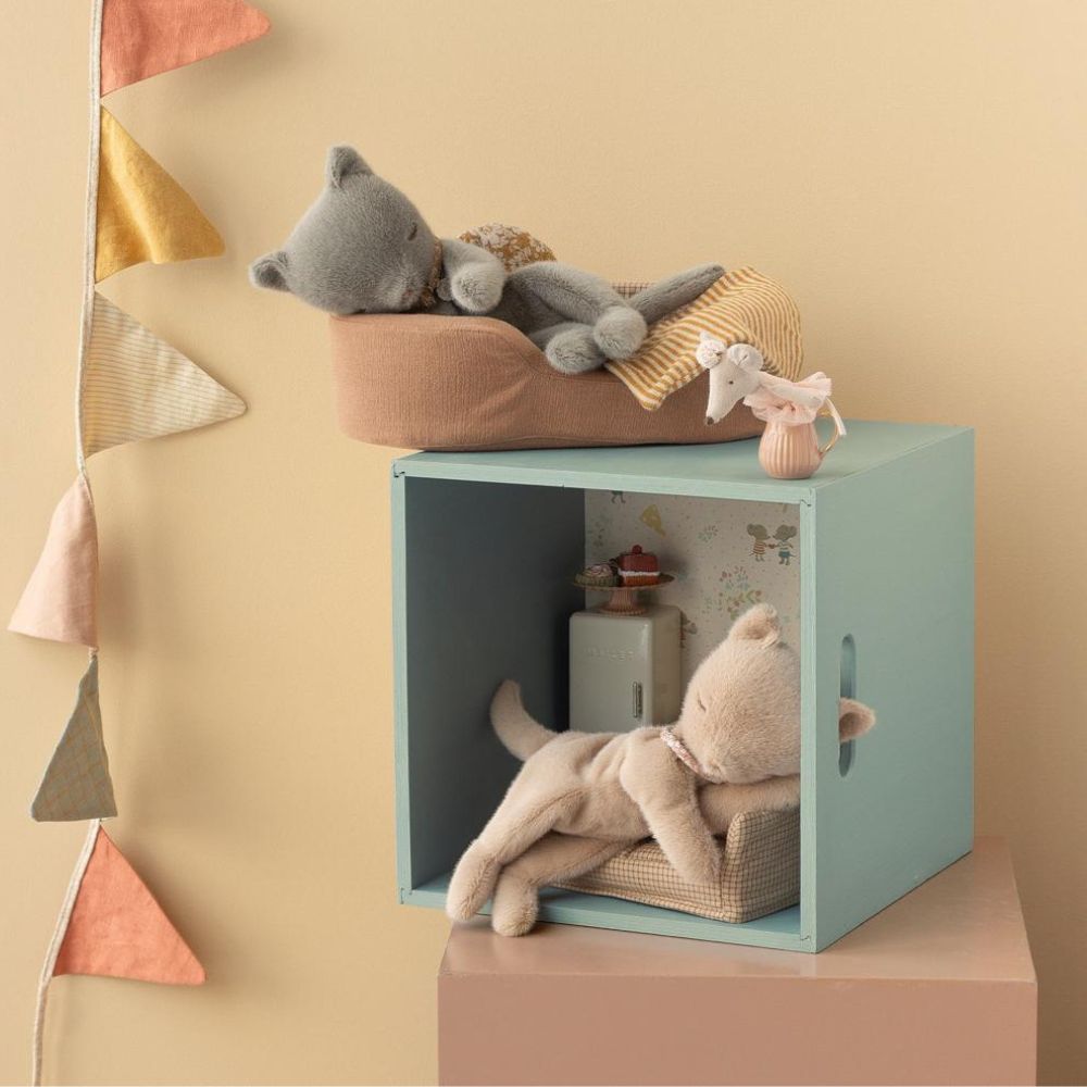 Maileg Sleeping Kitten Soft Toy, Small - Grey