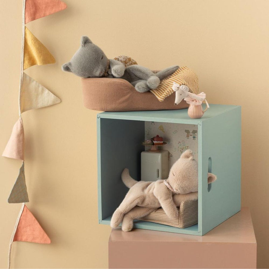 Maileg Sleeping Kitten Soft Toy, Small - Grey