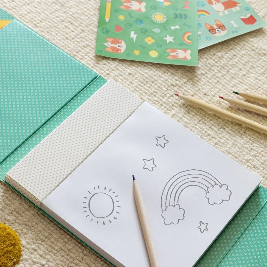 Petit Collage Carry Along Corgi Dog Sketch Book Set