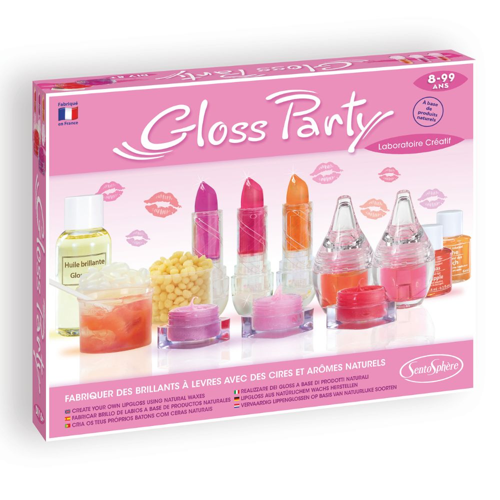 Sentosphere Gloss Party - Kit Creativo Per Creare Lucidalabbra Per Bambine - Cosmetici Fai Da Te Con Prodotti Naturali - Made In France