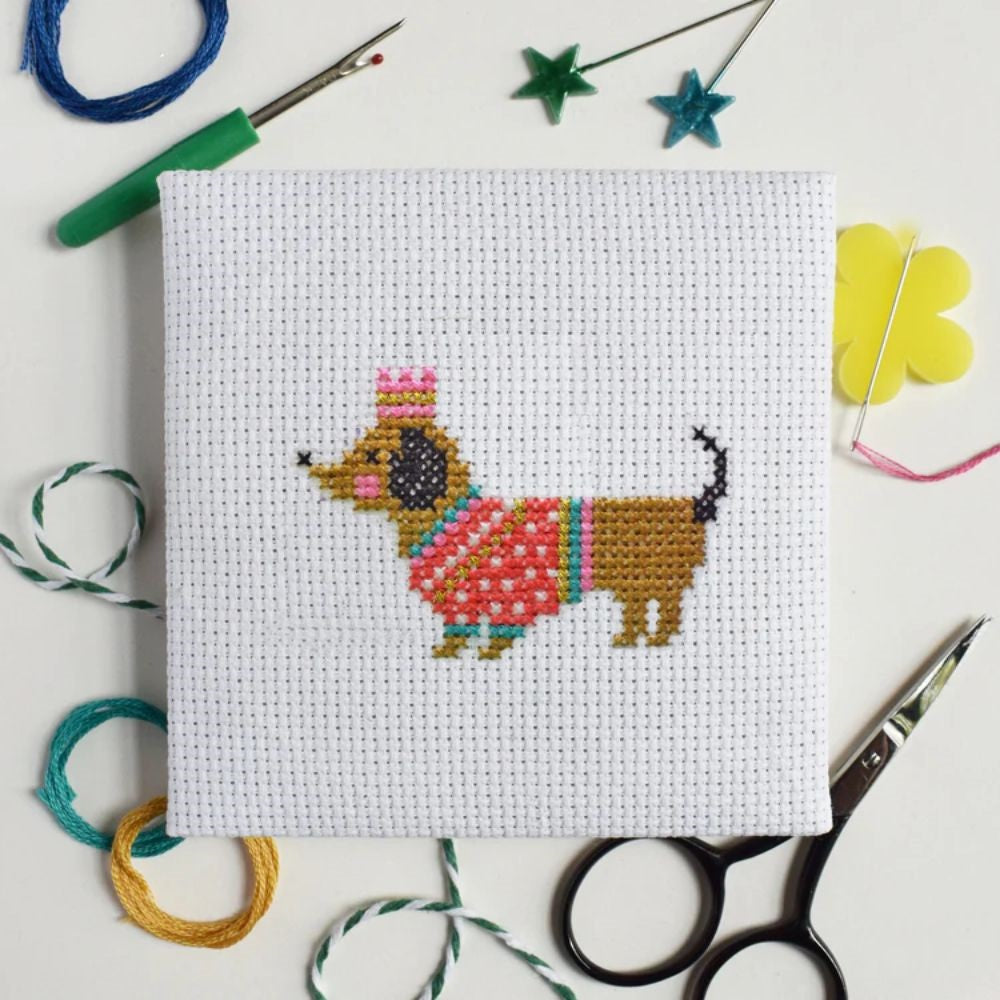The Make Arcade Christmas Sausage Dog Mini Cross Stitch Craft Kit