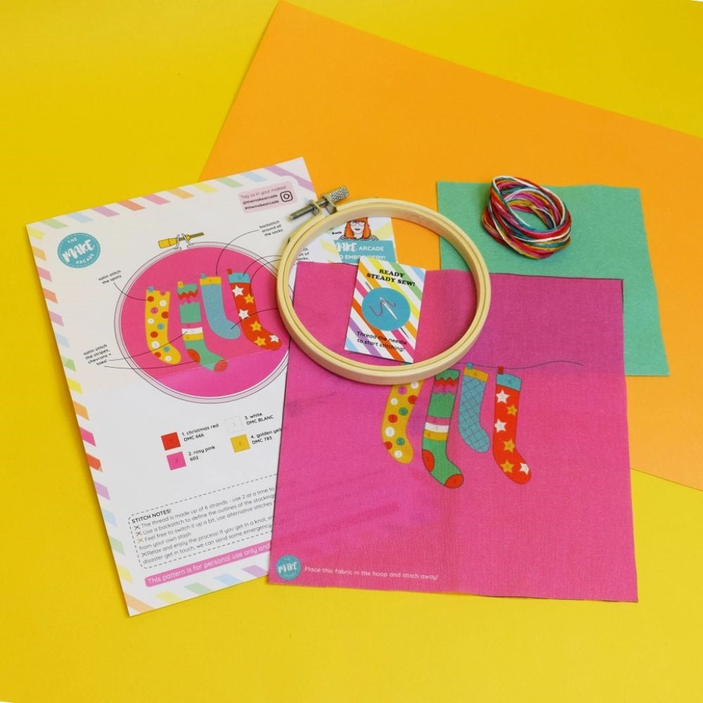 The Make Arcade Jolly Christmas Stockings Embroidery Craft Kit