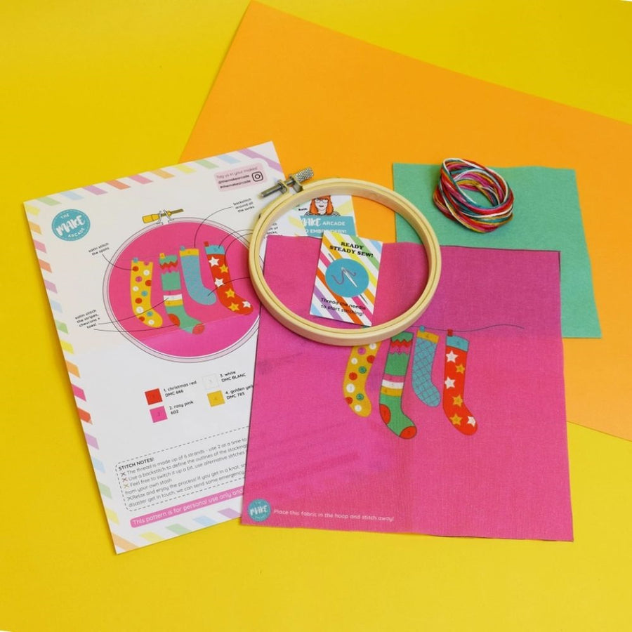 The Make Arcade Jolly Christmas Stockings Embroidery Craft Kit