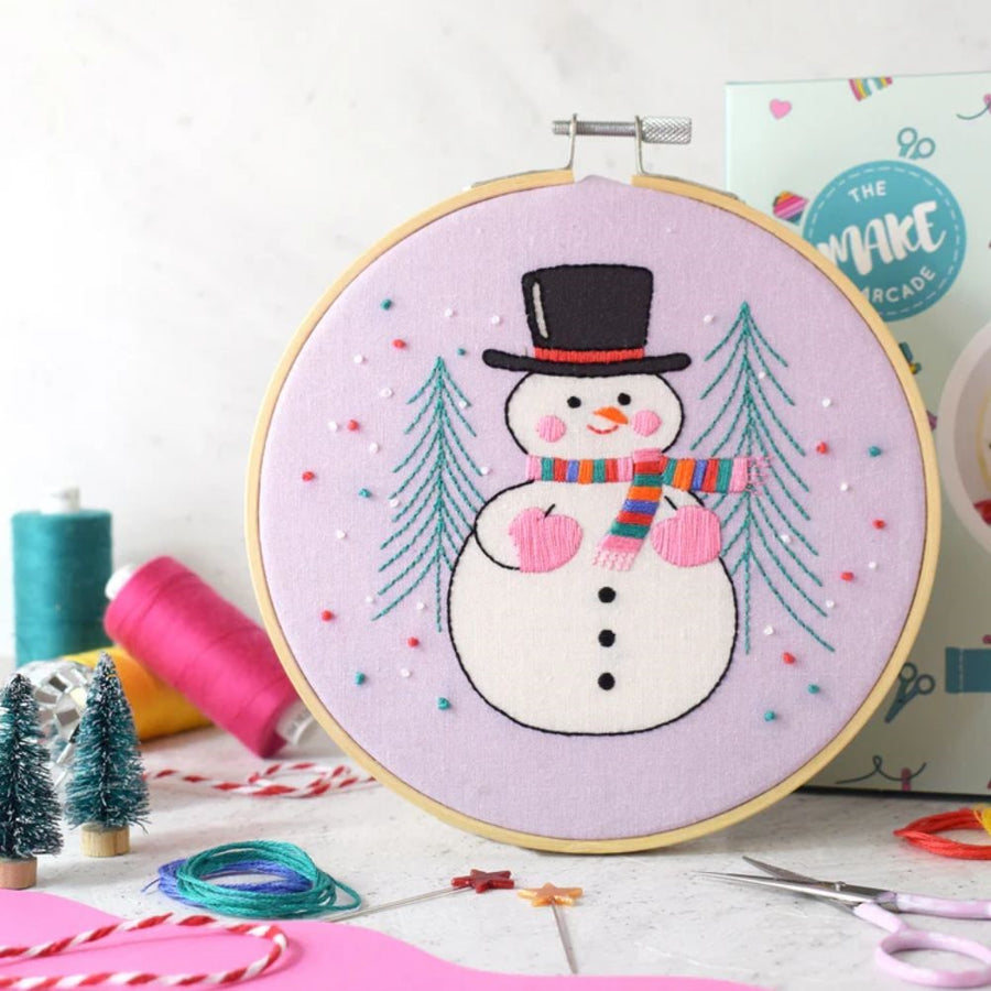The Make Arcade Jolly Christmas Snowperson Embroidery Craft Kit