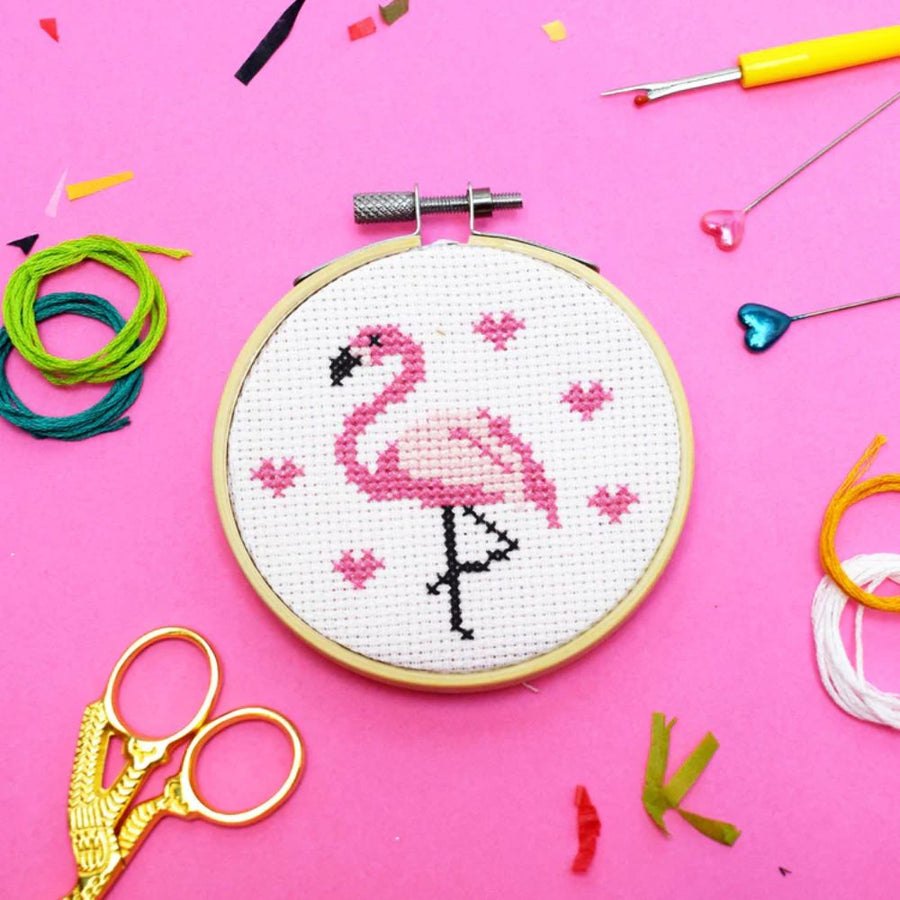 The Make Arcade Flamingo Cross Stitch Craft Kit