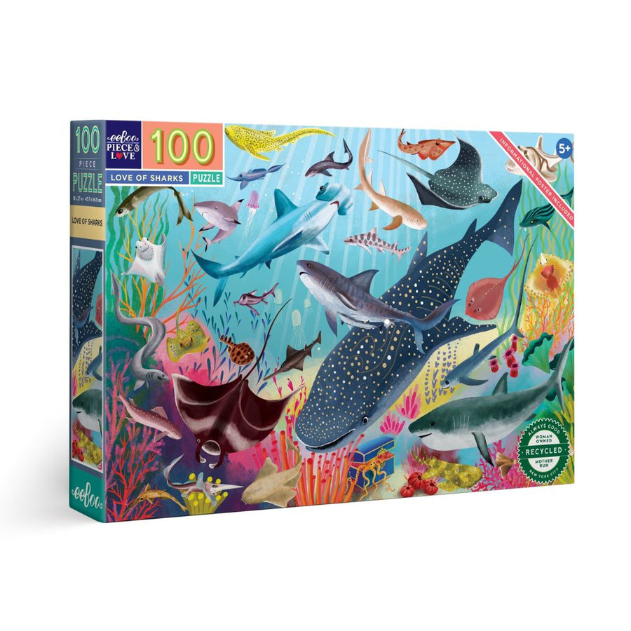 Eeboo Love of Sharks 100 Piece Puzzle