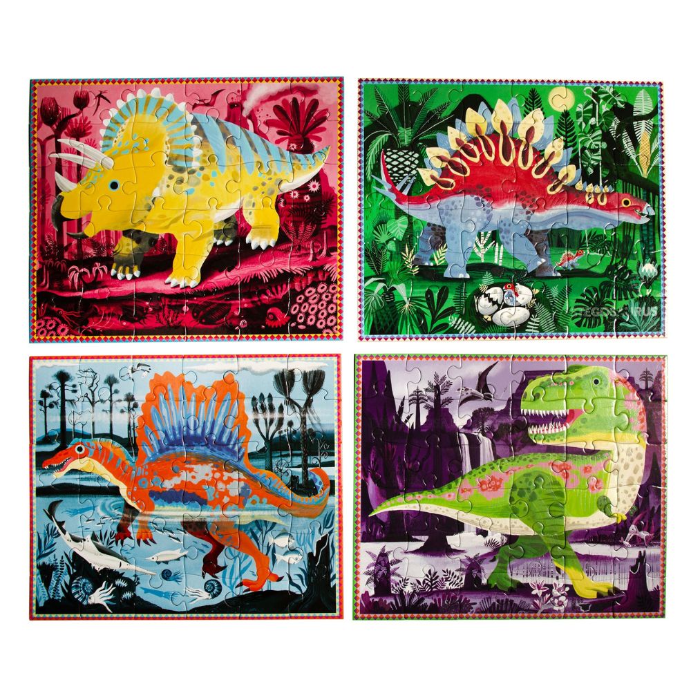 Eeboo Dinosaurs Ready to Learn 36 Piece 4 Puzzle Set - Glow In The Dark