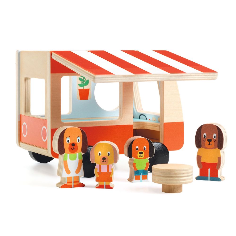 Djeco Wooden Toy, Minicombi - Wooden Toy Camper Van for 18mths +