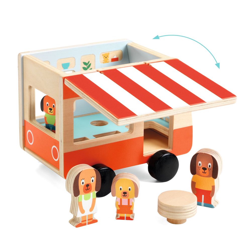 Djeco Wooden Toy, Minicombi - Wooden Toy Camper Van for 18mths +