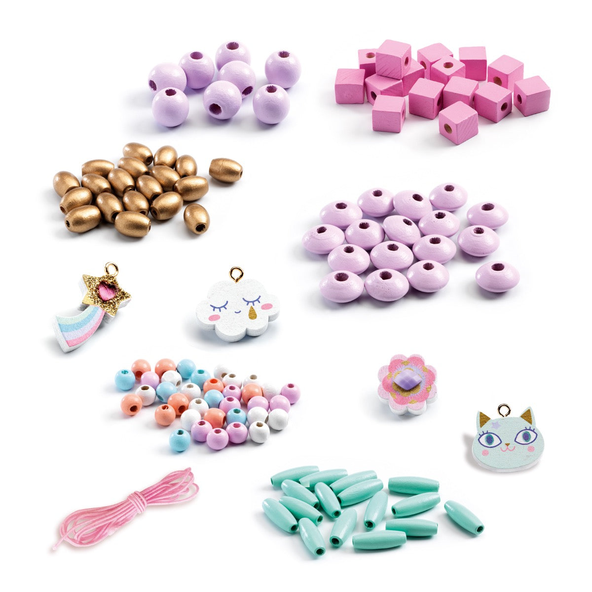 Djeco Wooden Threading Beads Rainbows