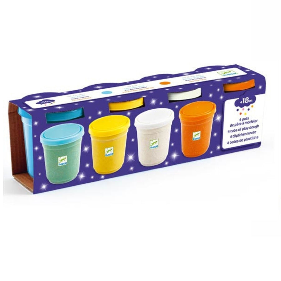 Djeco 4 Tubs of Modelling Play Dough - Glitter