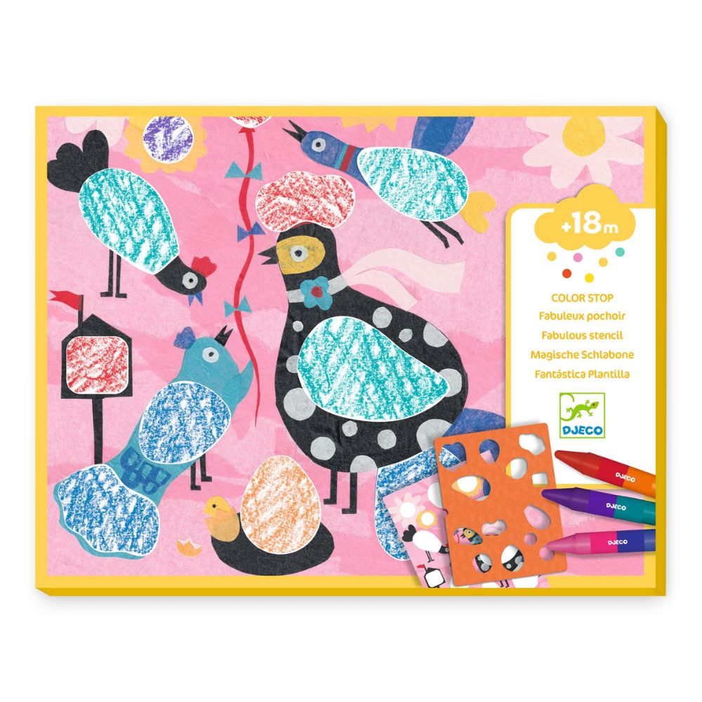 Djeco Colour Stop Fabulous Stencils Birdie & Co DJ08993