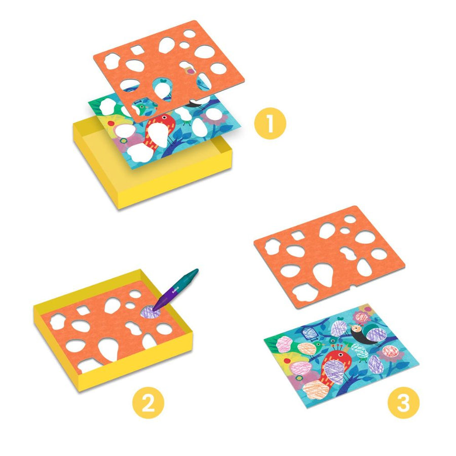 Djeco Colour Stop Fabulous Stencils Birdie & Co 
