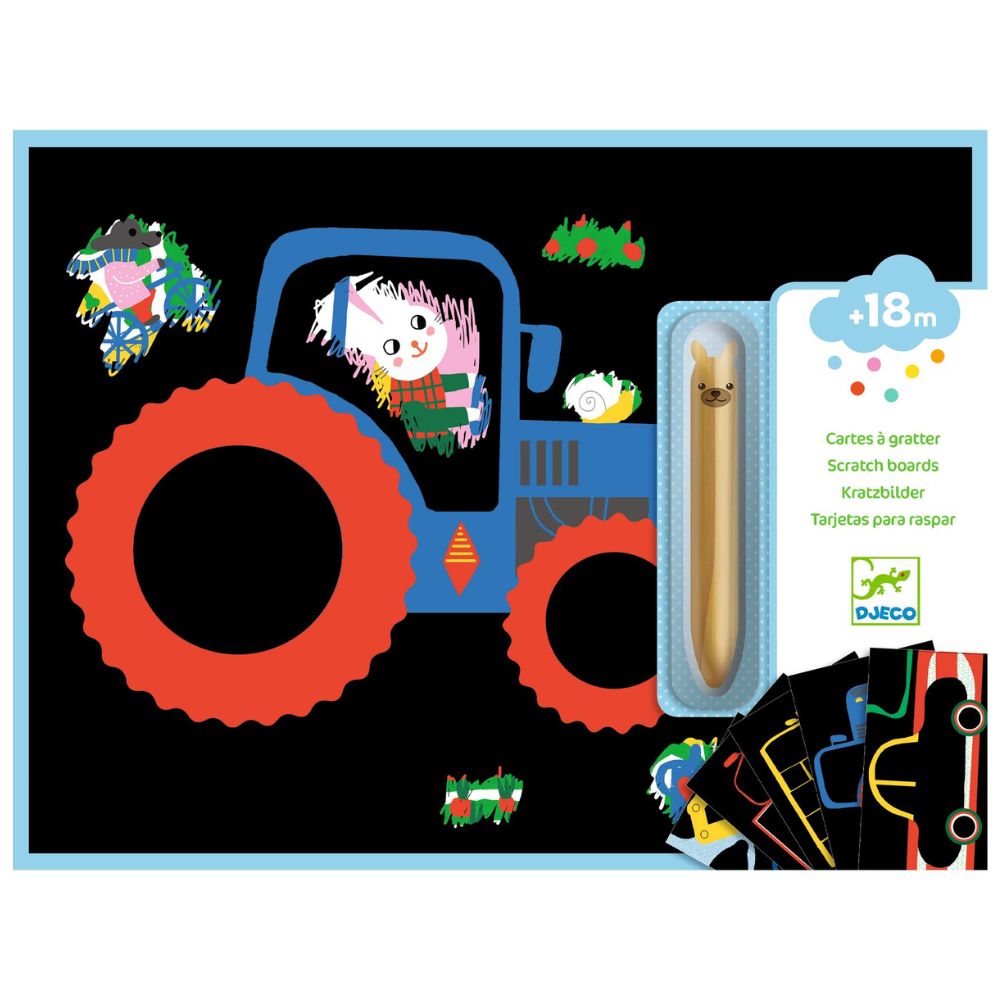Djeco Scratch Boards for Toddlers - Learning About Vehicles 18mths+