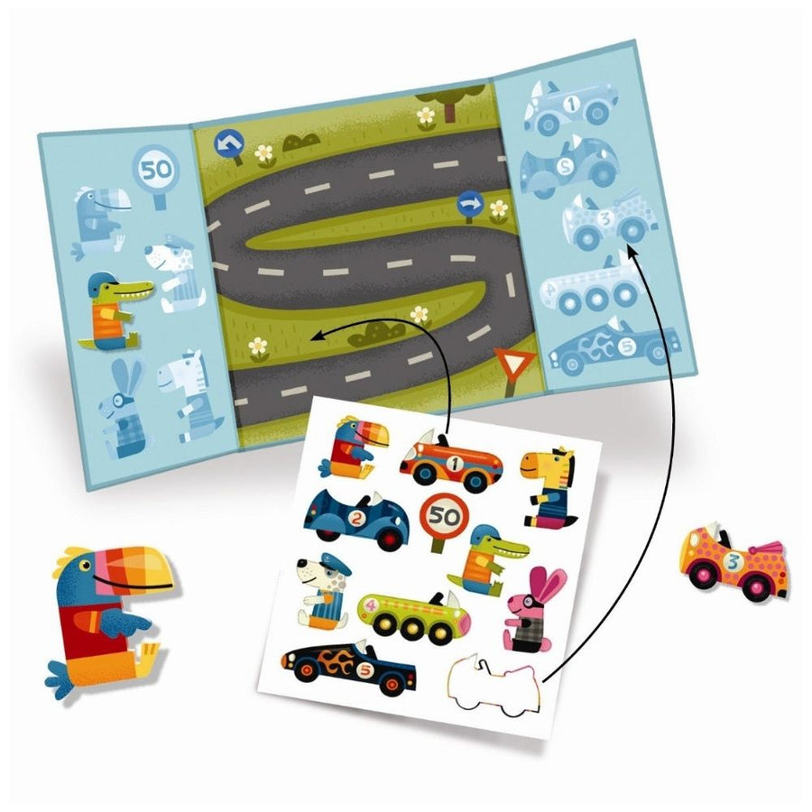Djeco Thick & Easy Reusable Stickers for Little Ones - Cars