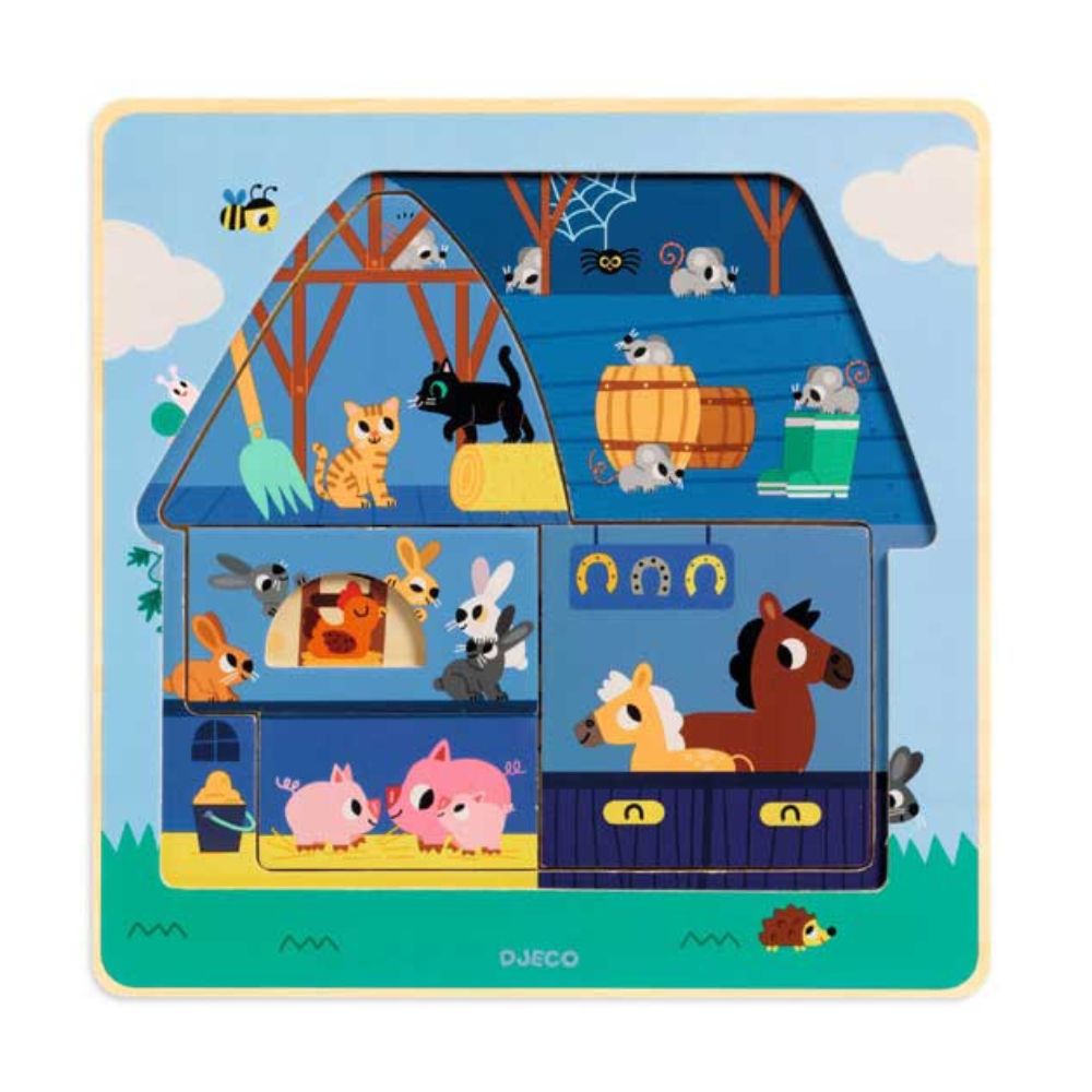 Djeco Wooden Puzzles, Chez Moo - Layer Puzzle 2 yrs +