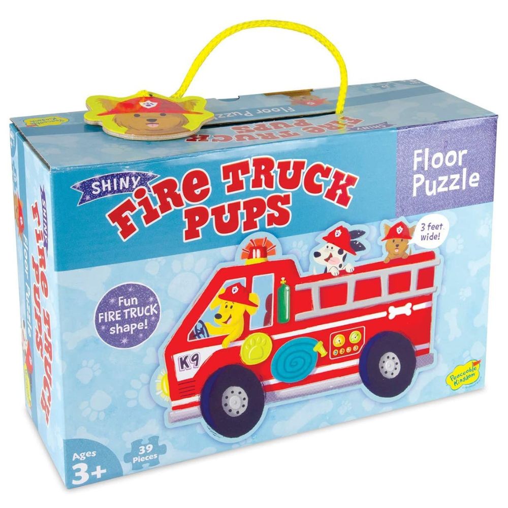 Peaceable Kingdom Shiny Fire Truck Pups Floor Puzzle