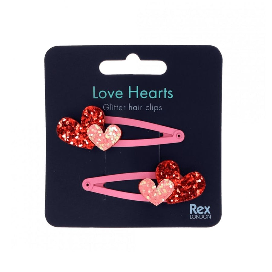 Rex London Love Heart Glitter Hairclips