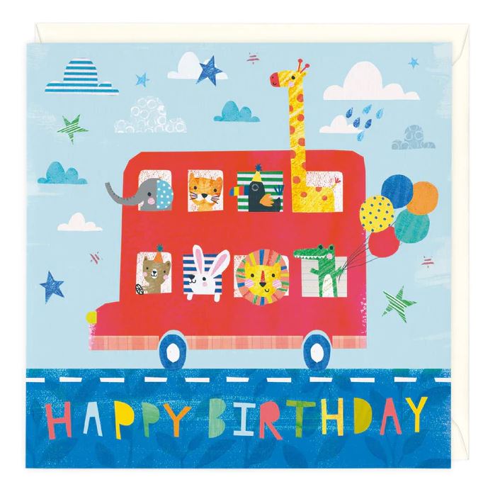 Whistlefish Animal Bus Birthday Card