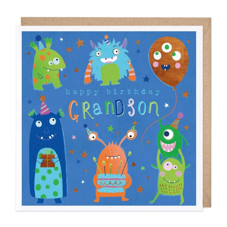 Whistlefish Monster Party Grandson Birthday Card